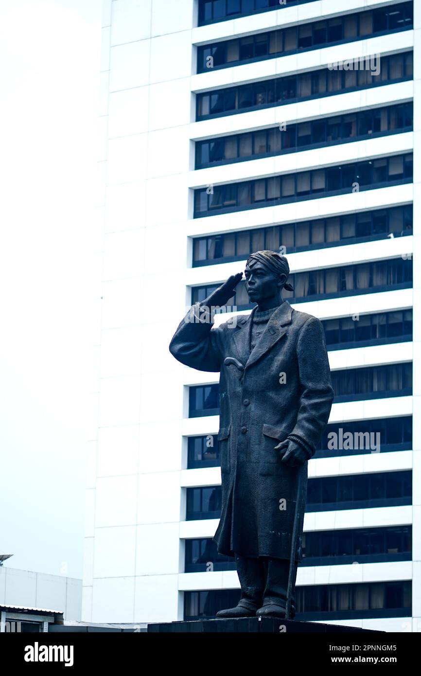 Jakarta, Indonesia. 20 April 2023. The Statur of General Sudirman located on Jalan Sudirman. Street Photography. Stock Photo