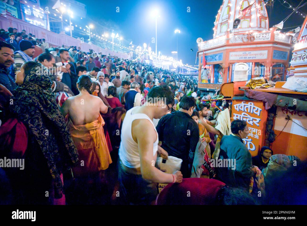 People taking a dip in Ganga River at Haridwa, during the Kumbh mela, Stock Photo