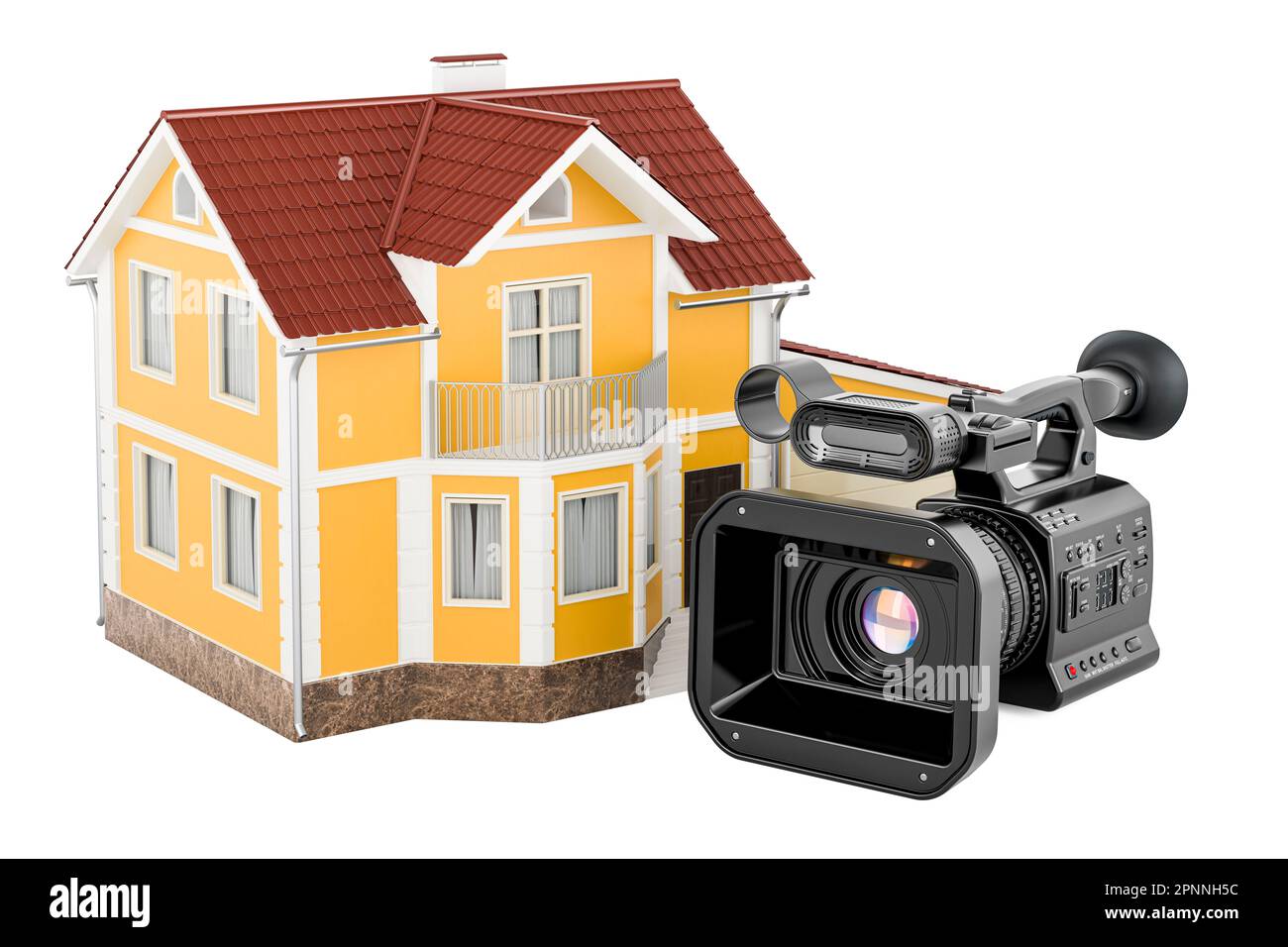 Professional video camera with home. 3D rendering isolated on white ...