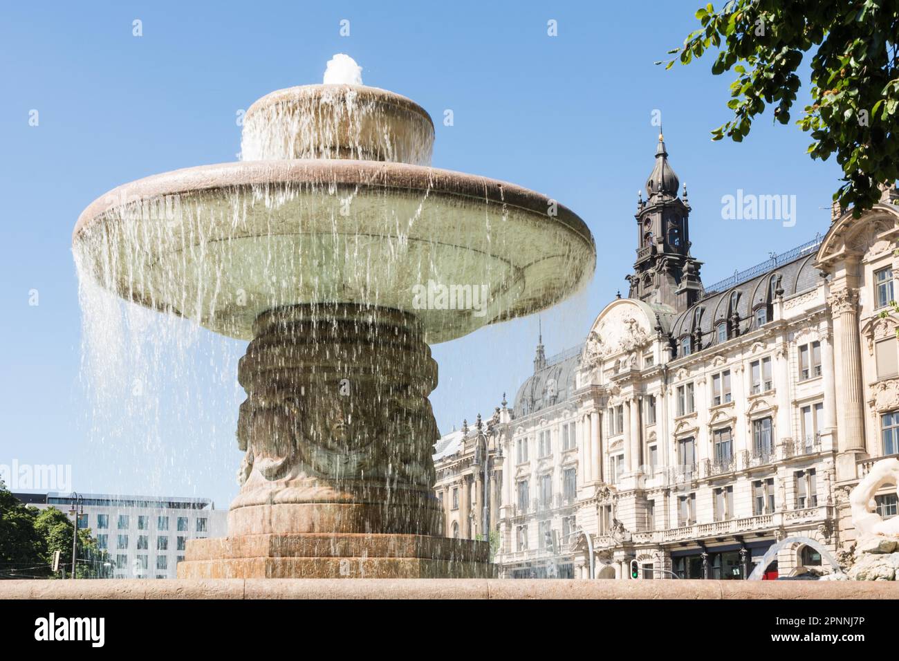 The Wittelsbacher Brunnen at the Lenbachplatz in Munich. The fountain was built 1895 by Adolf von Hildebrand Stock Photo