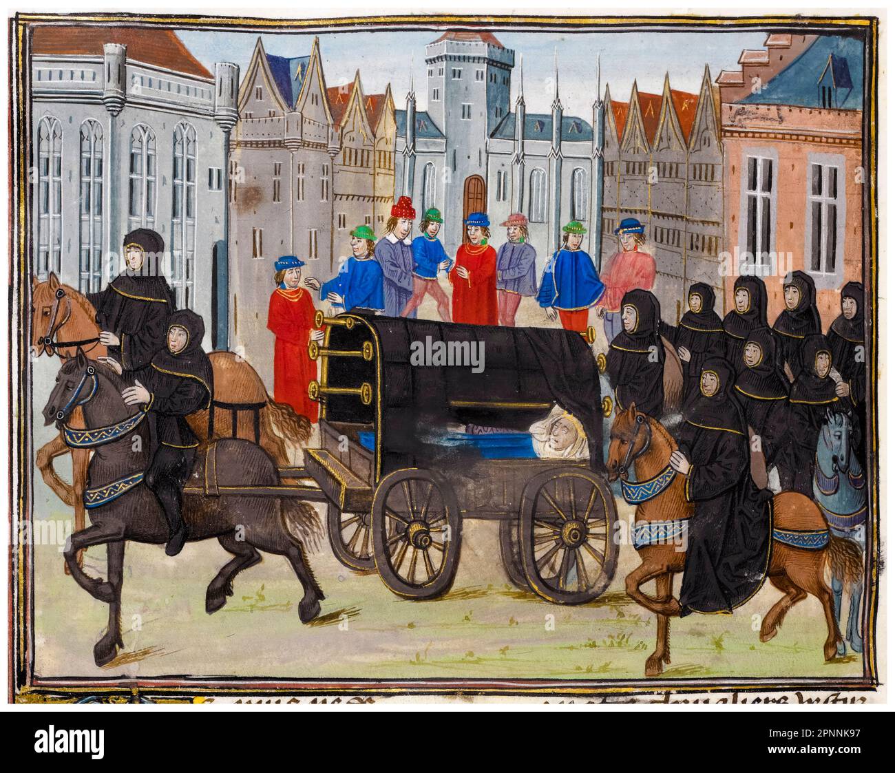 The funeral of King Richard II of England (1367-1400), on the 6th March 1400, miniature illuminated manuscript painting by Jean Froissart, circa 1480 Stock Photo