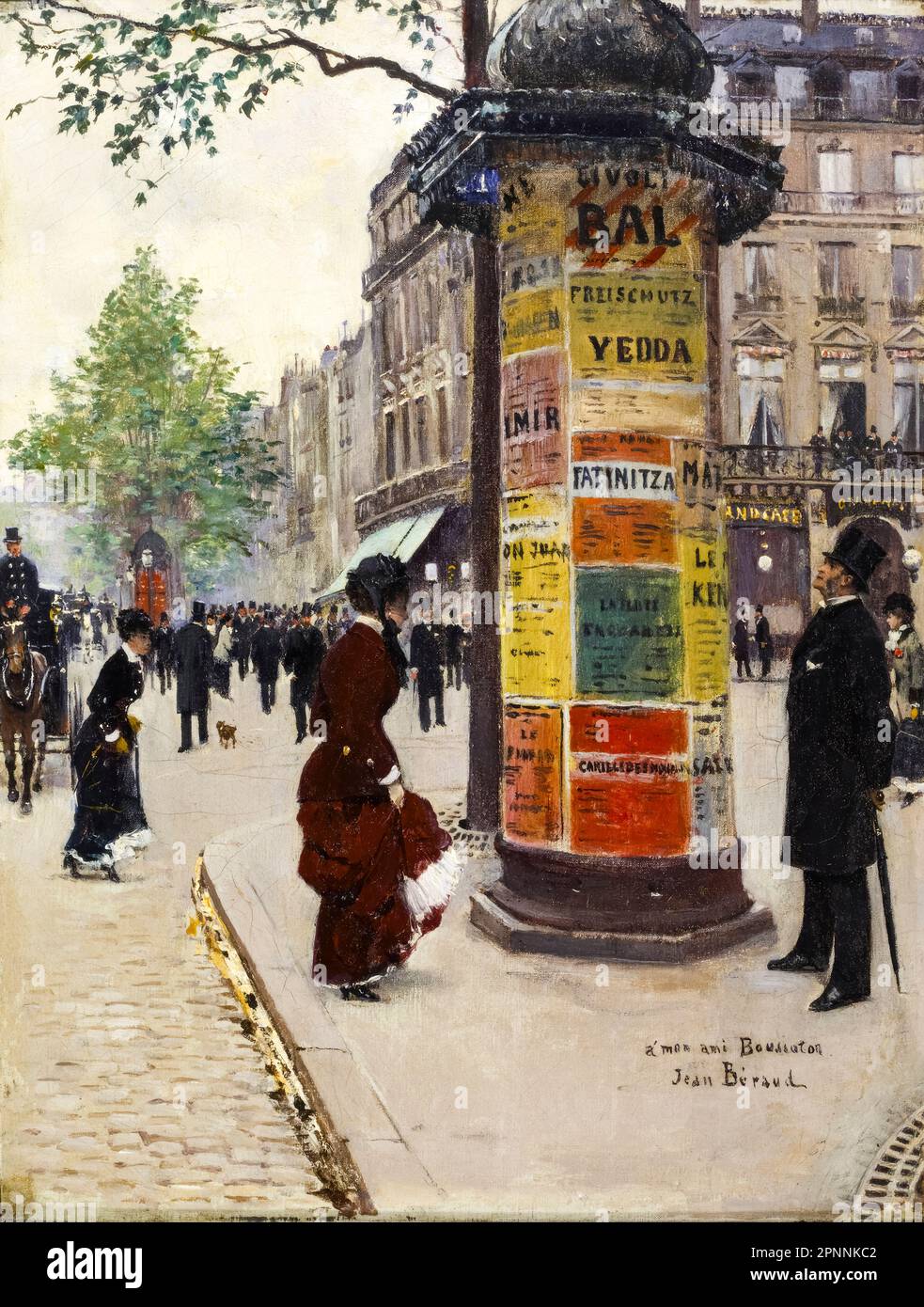Jean Beraud, Paris Kiosk, painting in oil on canvas, 1880-1884