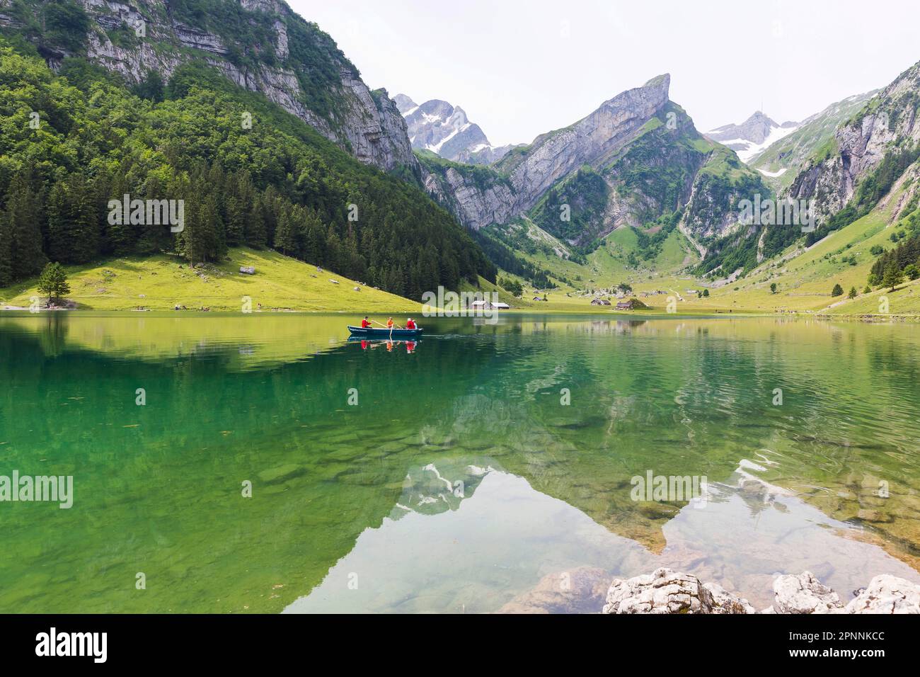 Seealpsee mountain lake, landscape near Wasserauen, Canton Appenzell Innerrhoden, Switzerland Stock Photo