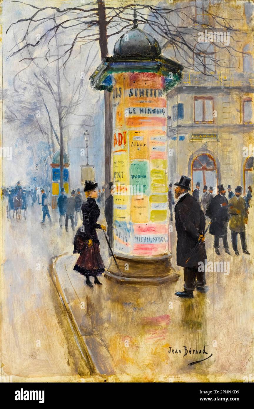 Jean Beraud, Parisian Street Scene, painting in oil on panel, circa 1885 Stock Photo