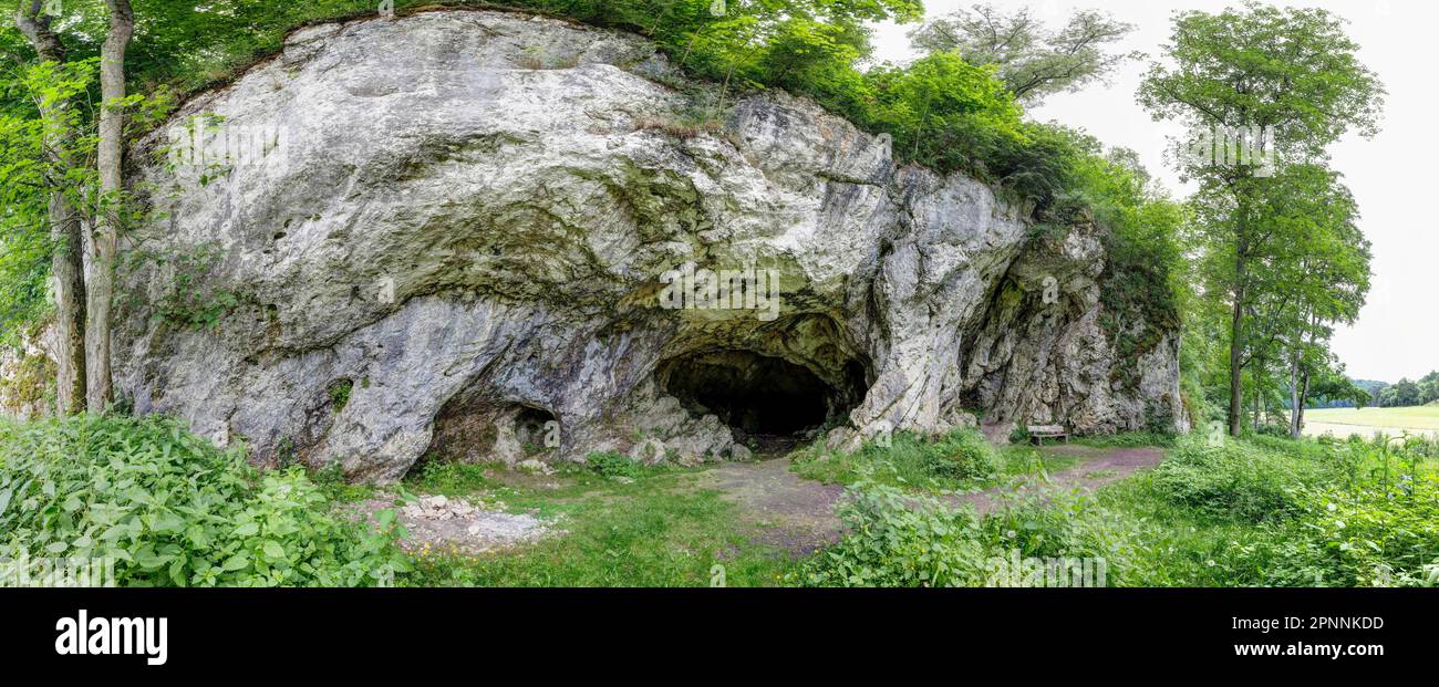 Hohlenstein-Stadel cave in the Swabian Alb, Eiszeit cave, site of the Lion Man, ivory figure from the Palaeolithic period, oldest human sculpture in Stock Photo