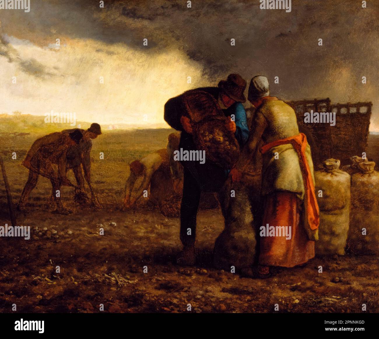 Jean Francois Millet, The Potato Harvest, painting in oil on canvas