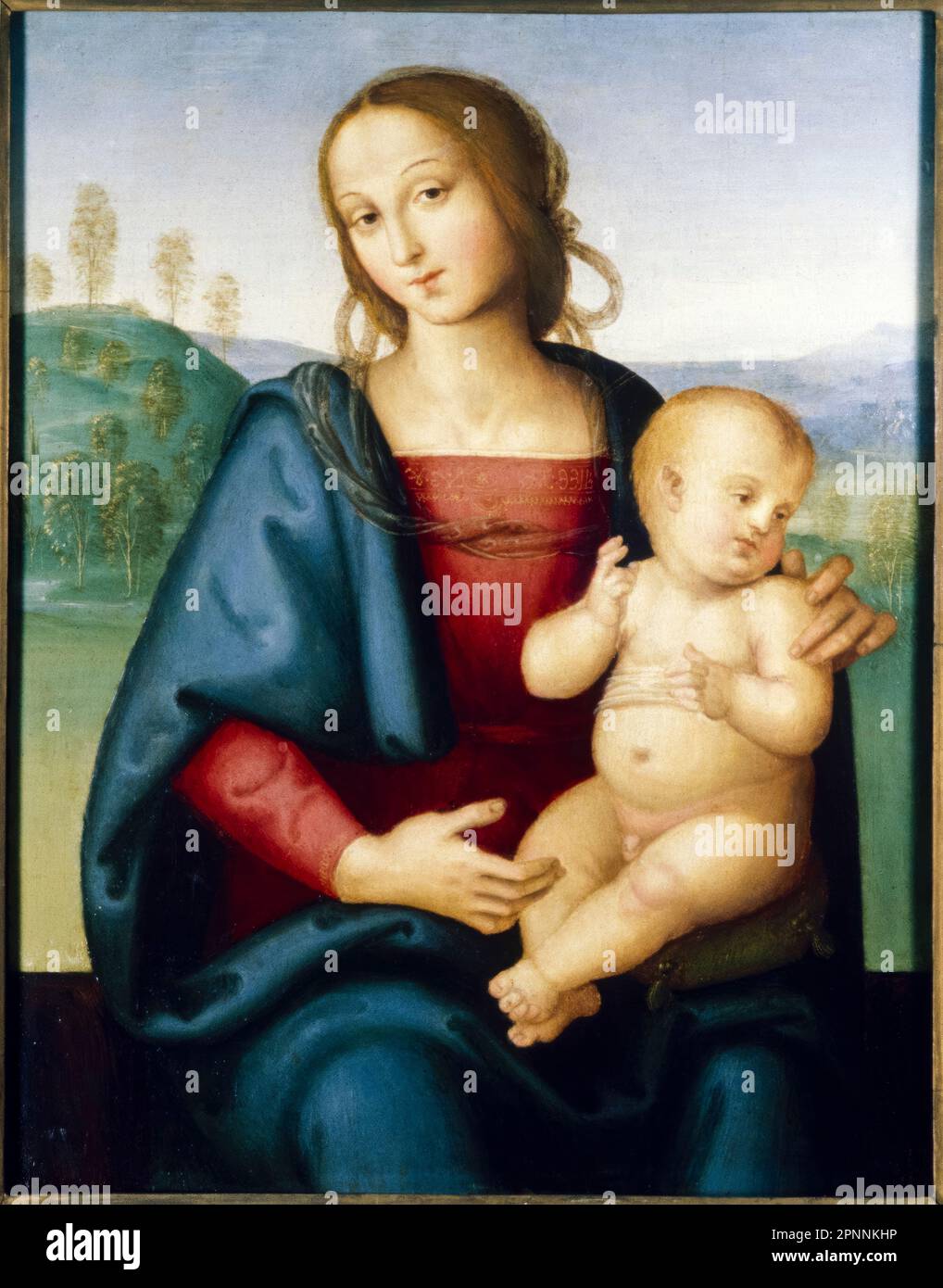 Pietro di Cristoforo Vannucci called Perugino, Madonna and Child, painting in oil on panel, circa 1520 Stock Photo