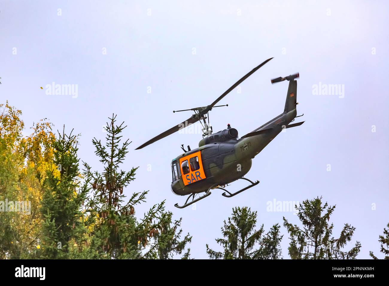 SAR helicopter of the type Bell UH-1D of the German Armed Forces, BWTEX exercise on the military training area, Stetten am kalten Markt Stock Photo