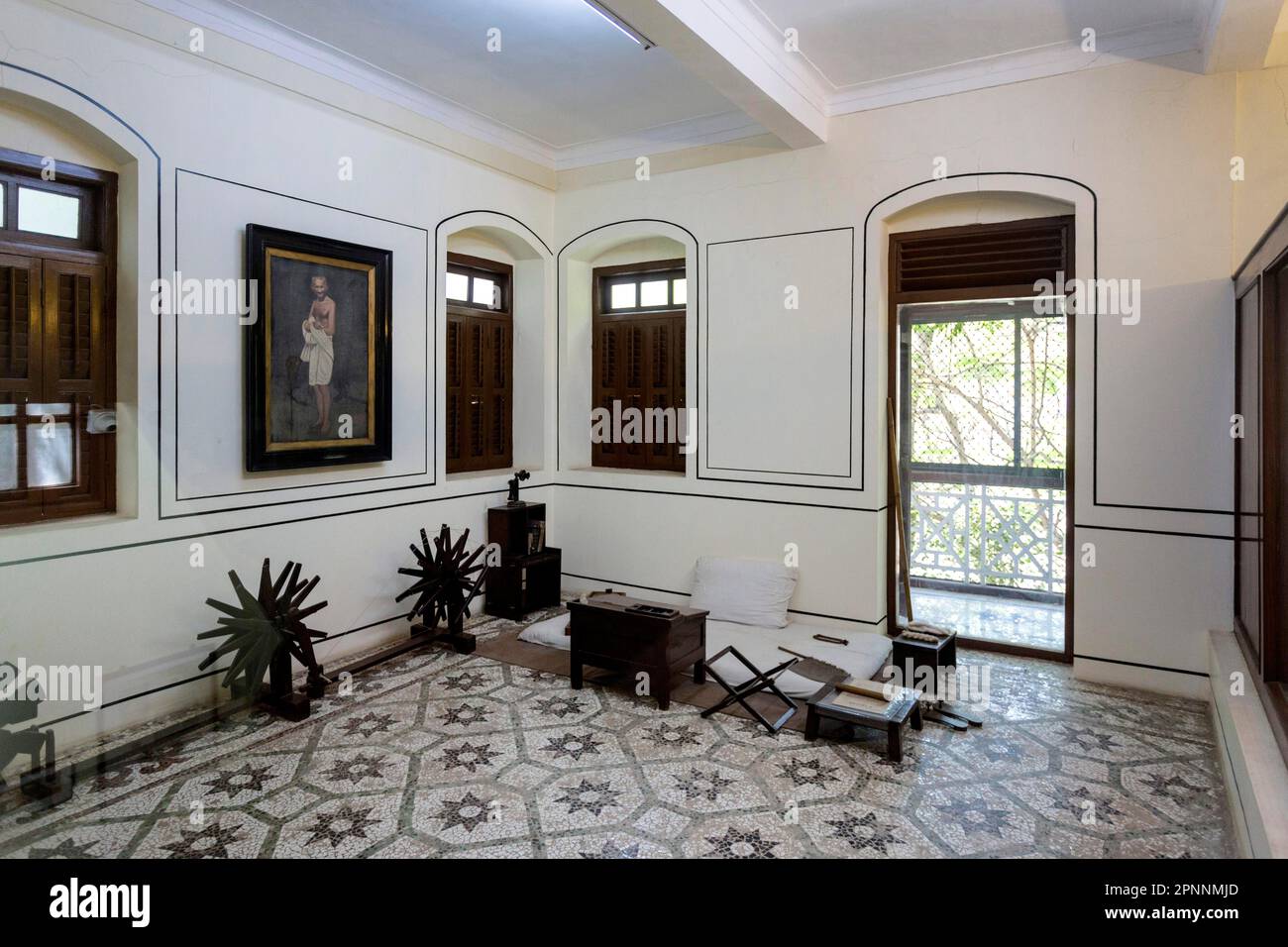 Gandhi Museum, historical living room of Mahatma Gandhi with spinning