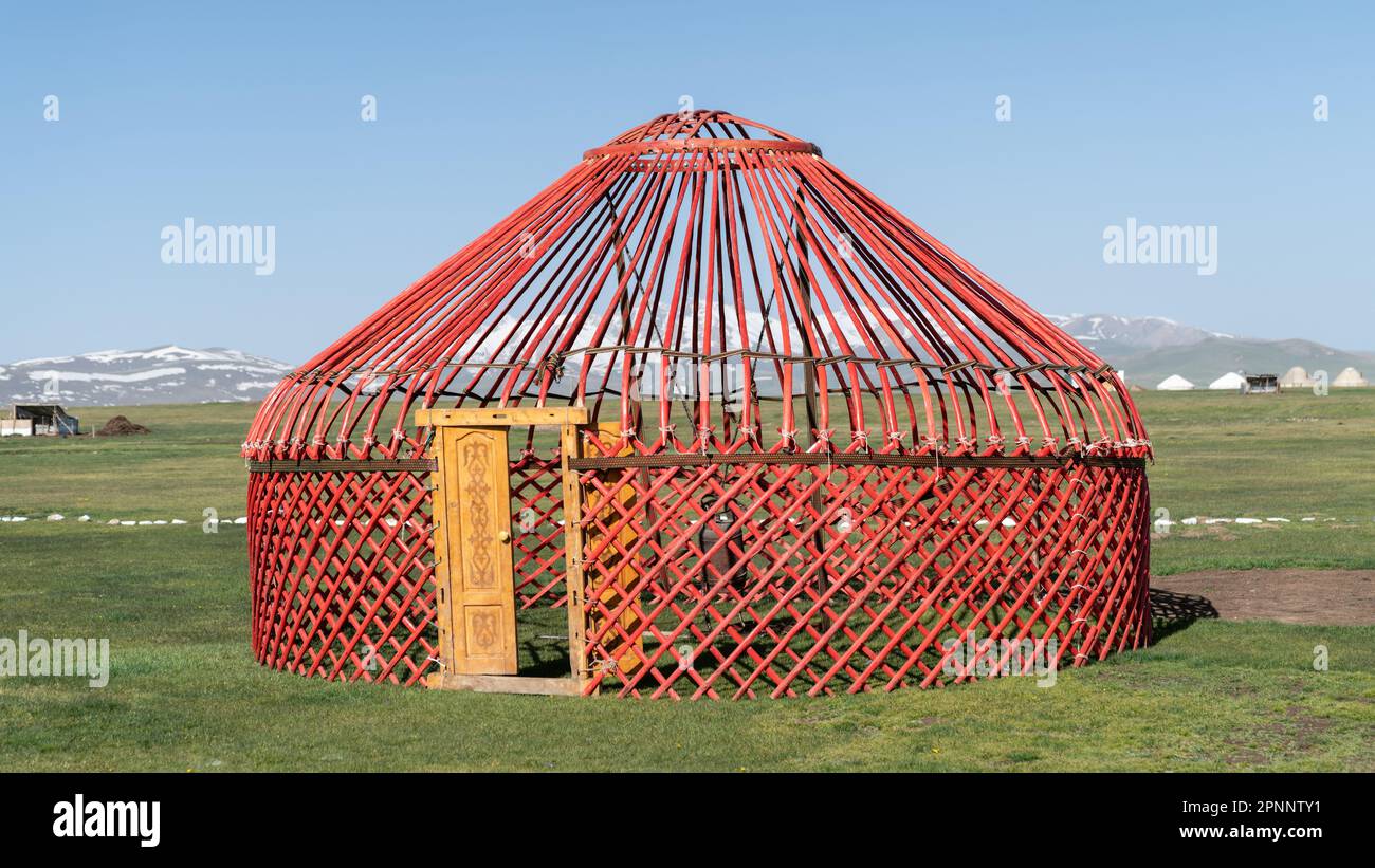 Traditional Yurt tent under construction in Kyrgyzstan. Yurt tents