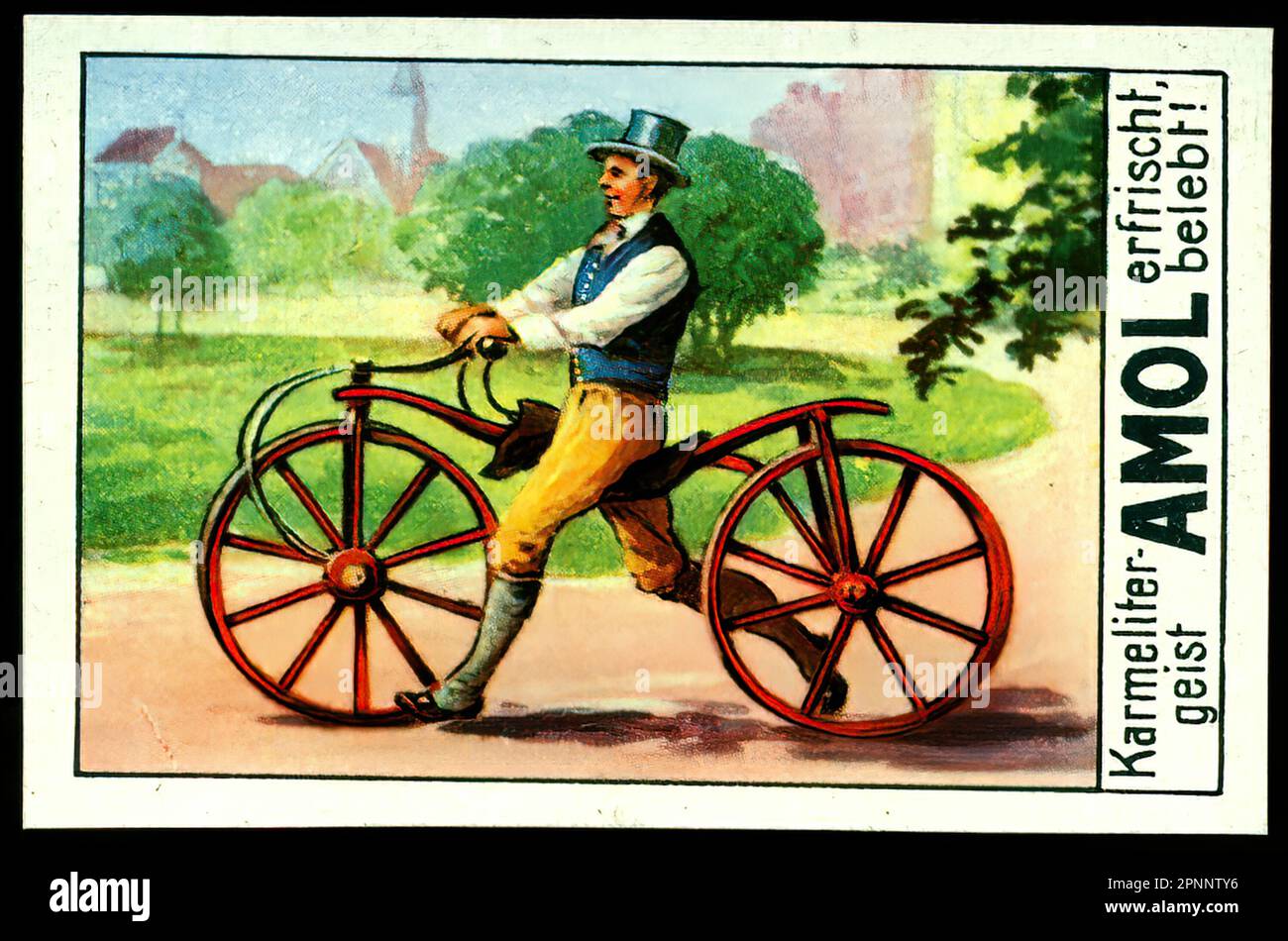 Hobby Horse Bicycle - Vintage GermanTradecard Stock Photo