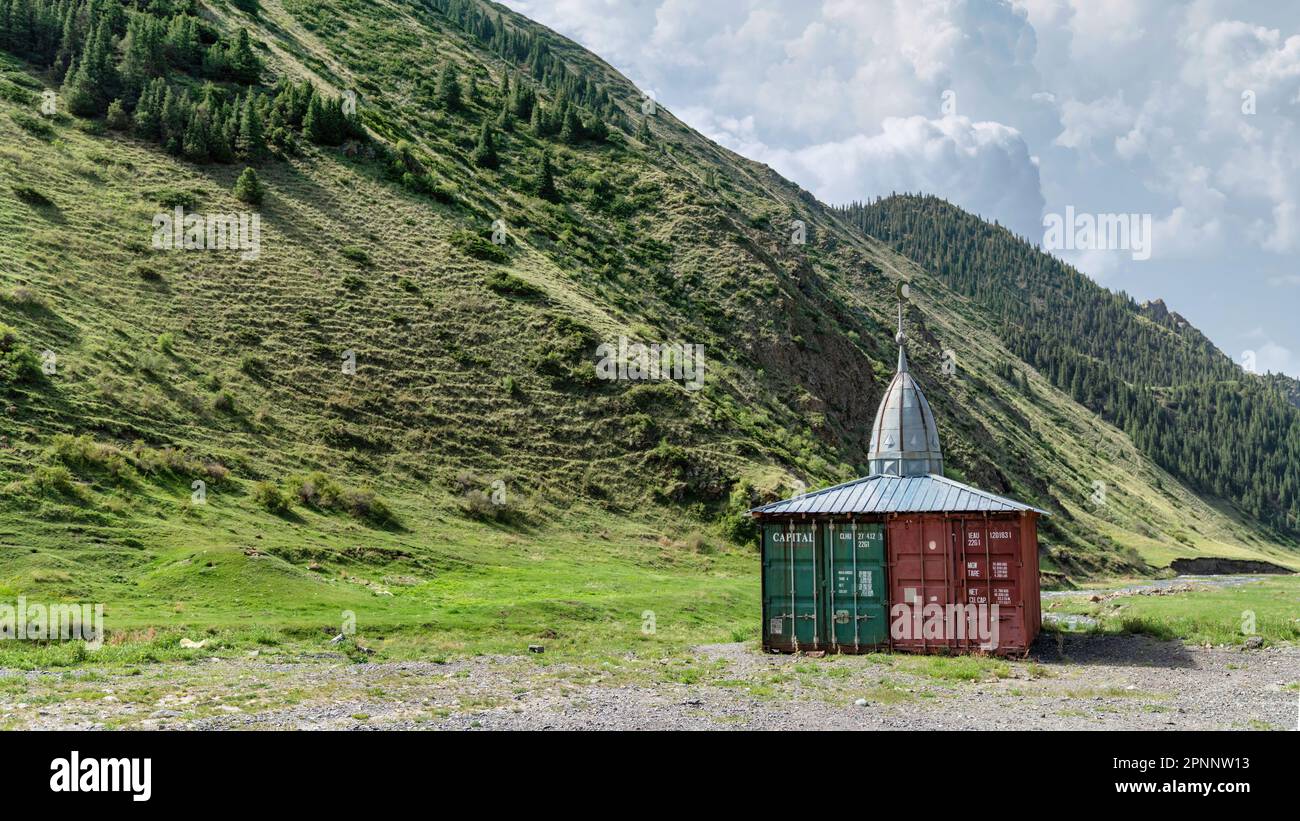 Kyrgyzstan - May 2022: Mosque that is created using shipping containers