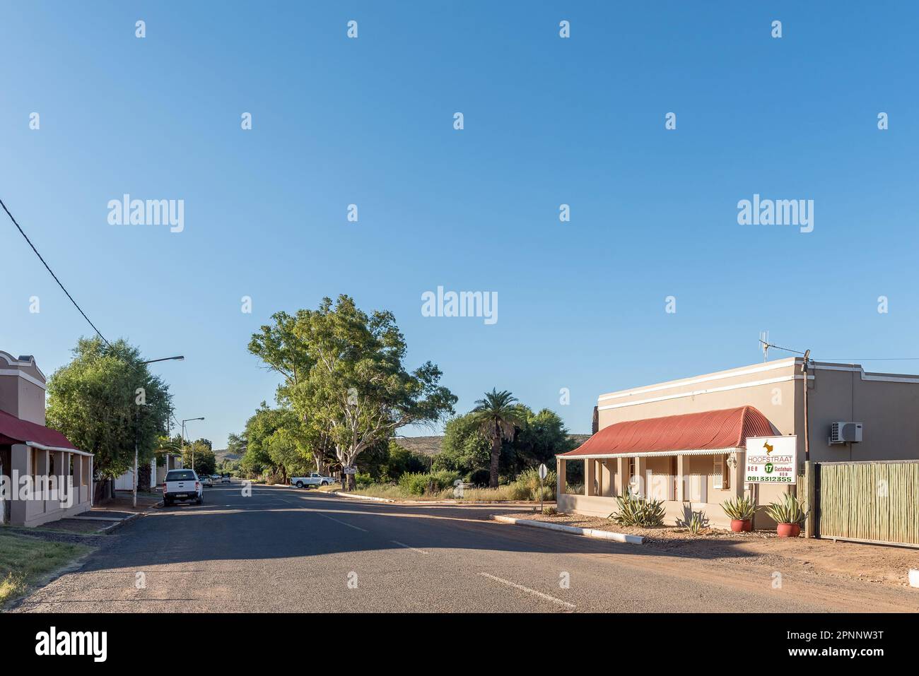 Prieska, South Africa Feb 28 2023 A street scene, with a guest house