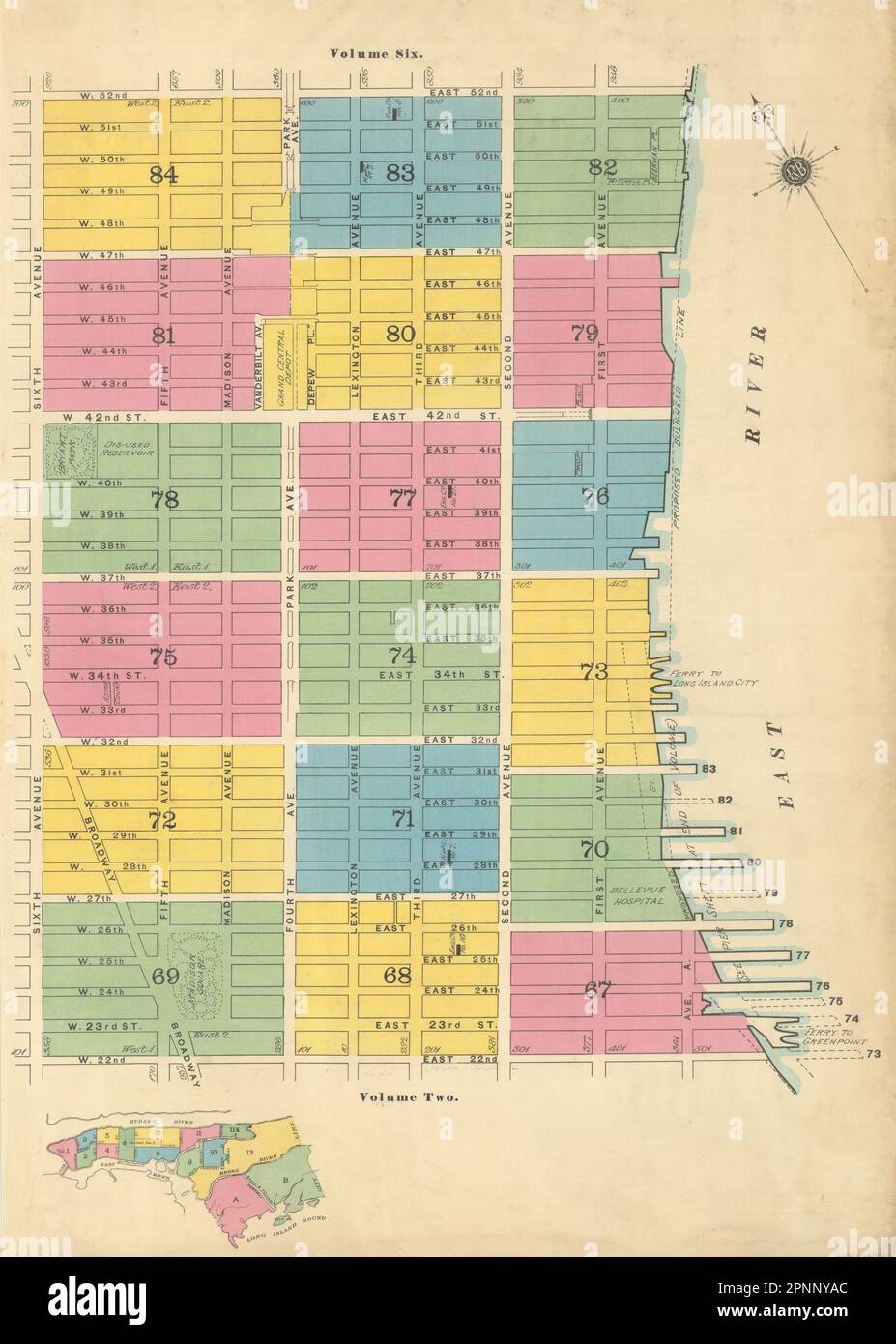 Sanborn NYC Vol 4 Key map Manhattan Midtown East Murray Hill Kips Bay NoMad 1899 Stock Photo