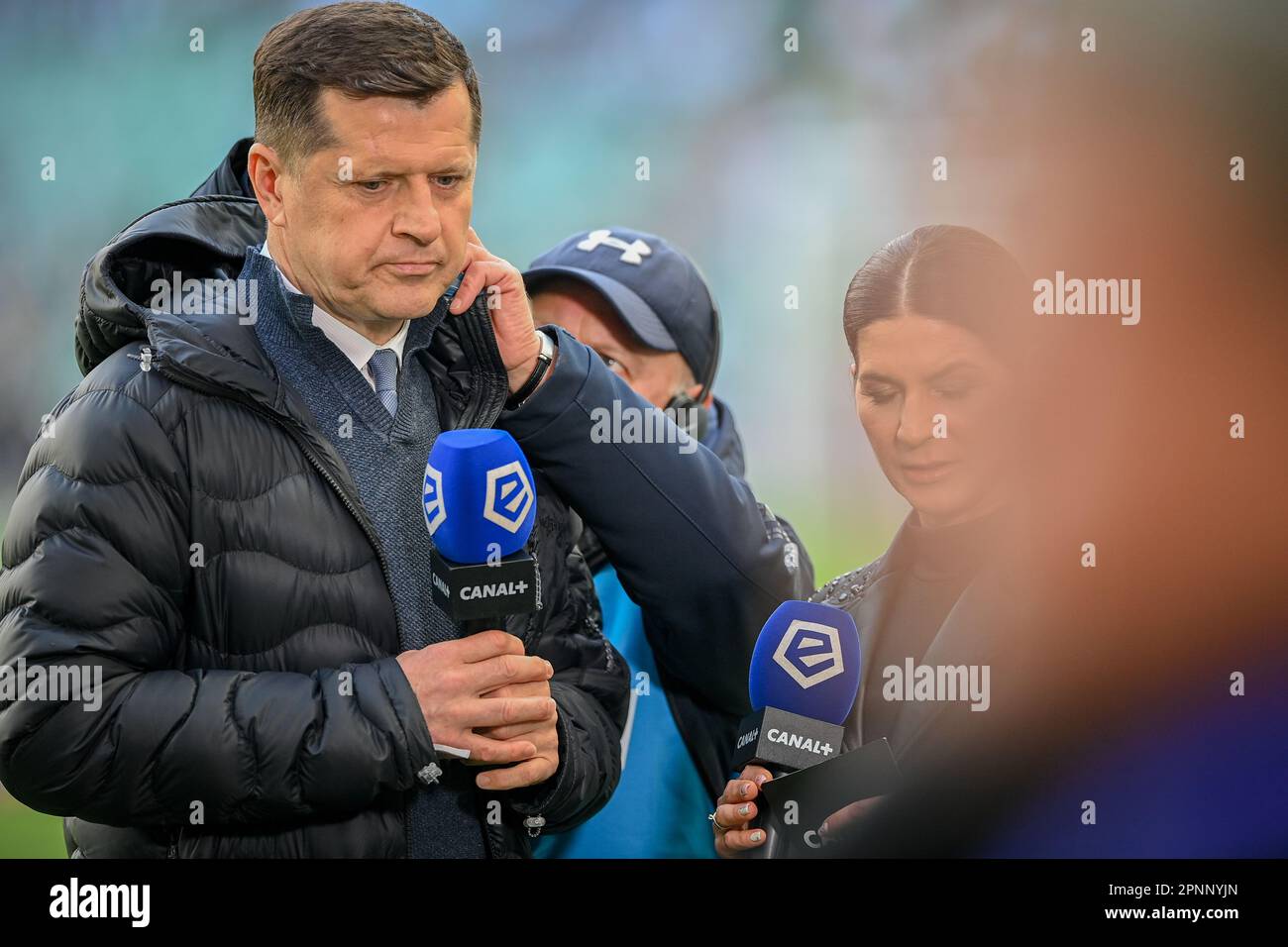 WARSAW, POLAND - APRIL 16, 2023: Polish Football League T-Mobile Ekstraklasa o/p: Cezary Kucharski ex Robert Lewandowski manager Stock Photo