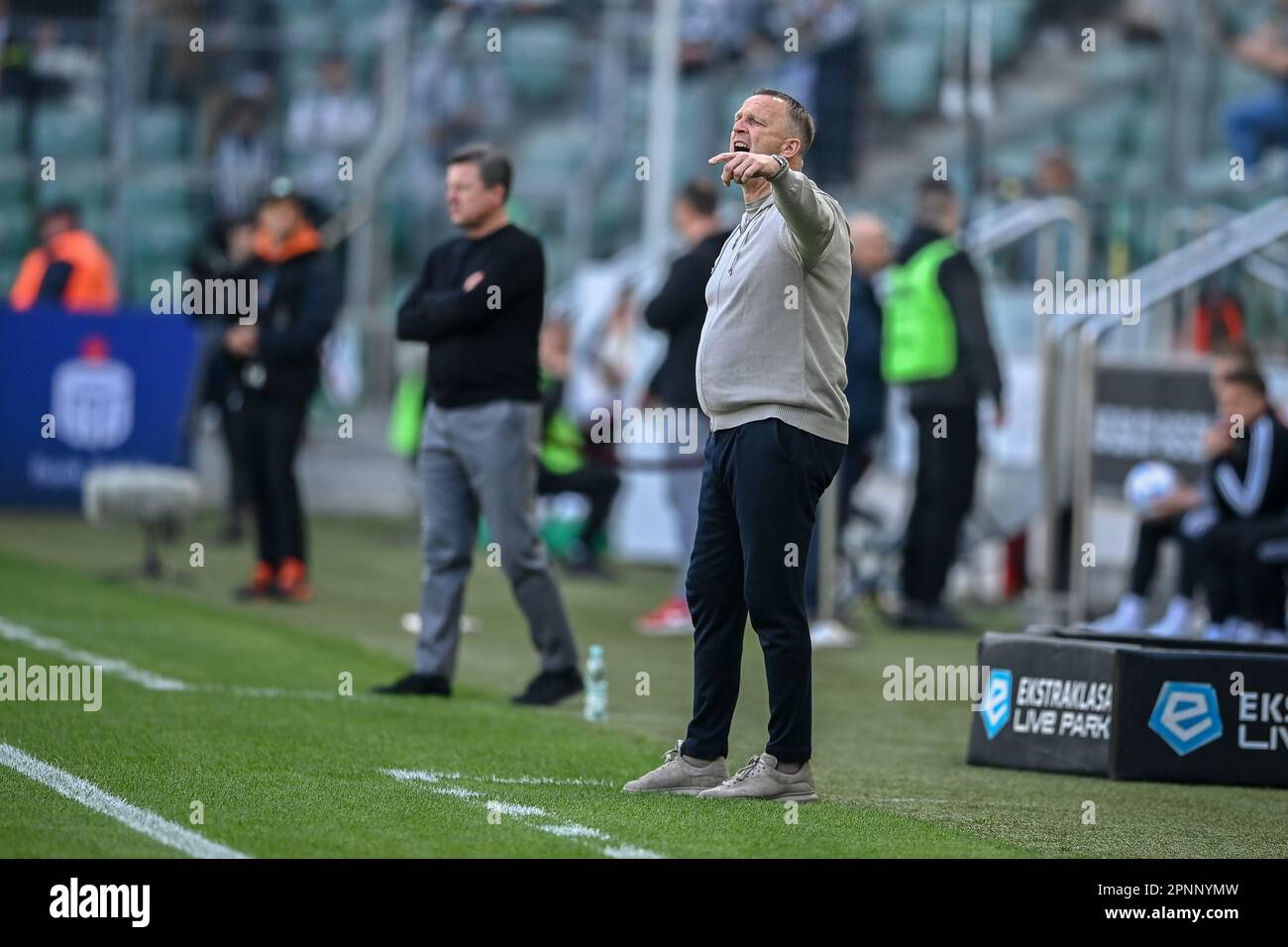 WARSAW, POLAND - APRIL 16, 2023: Polish Football League T-Mobile Ekstraklasa o/p: John Van Der Brom (Lech) Stock Photo