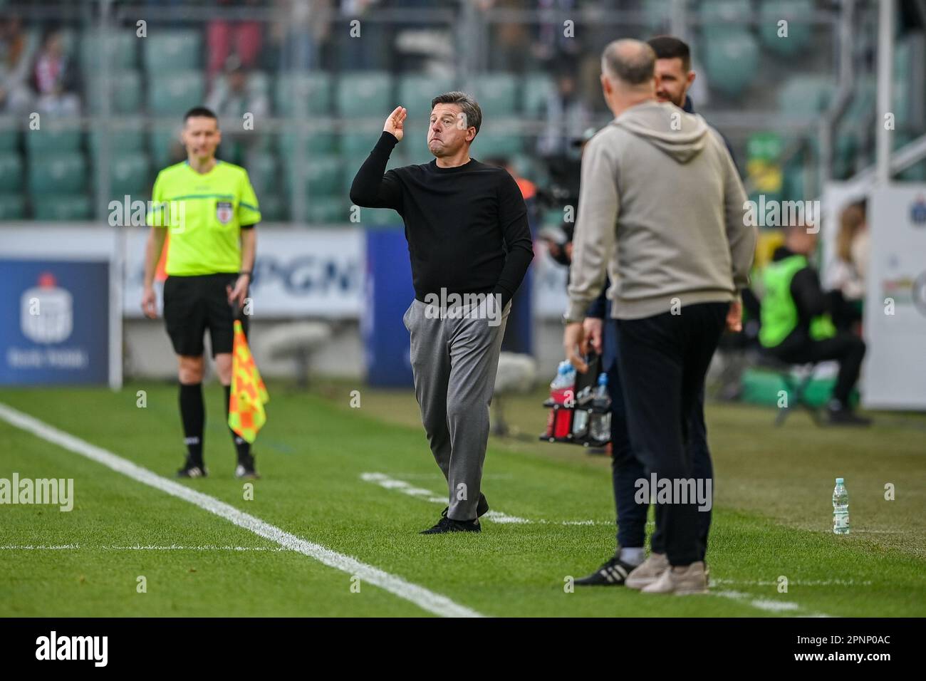 WARSAW, POLAND - APRIL 16, 2023: Polish Football League T-Mobile Ekstraklasa o/p: Kosta Runjaic coach (Legia) Stock Photo