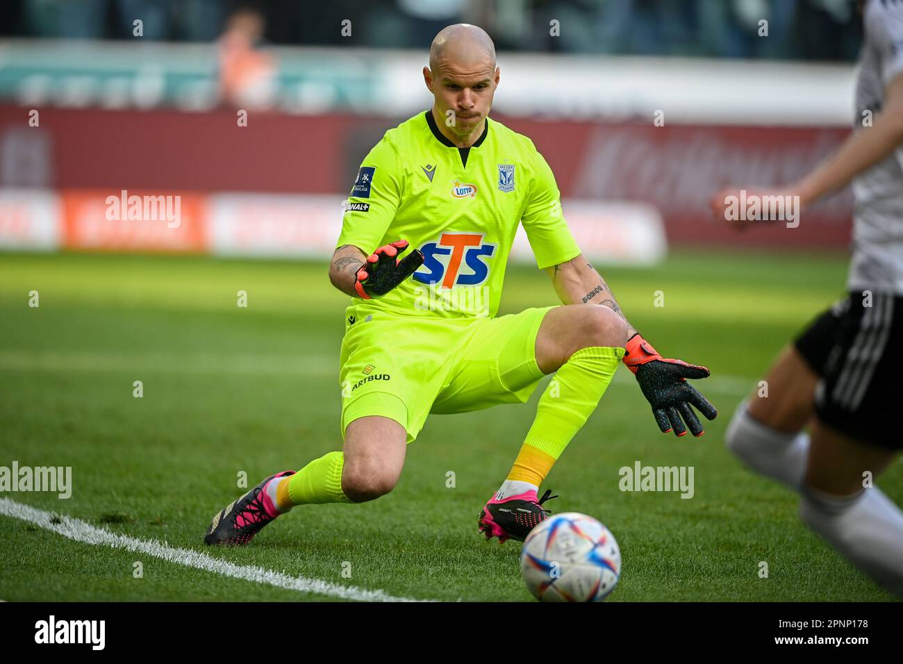 WARSAW, POLAND - APRIL 16, 2023: Polish Football League T-Mobile Ekstraklasa o/p: Filip Bednarek (Lech) Stock Photo