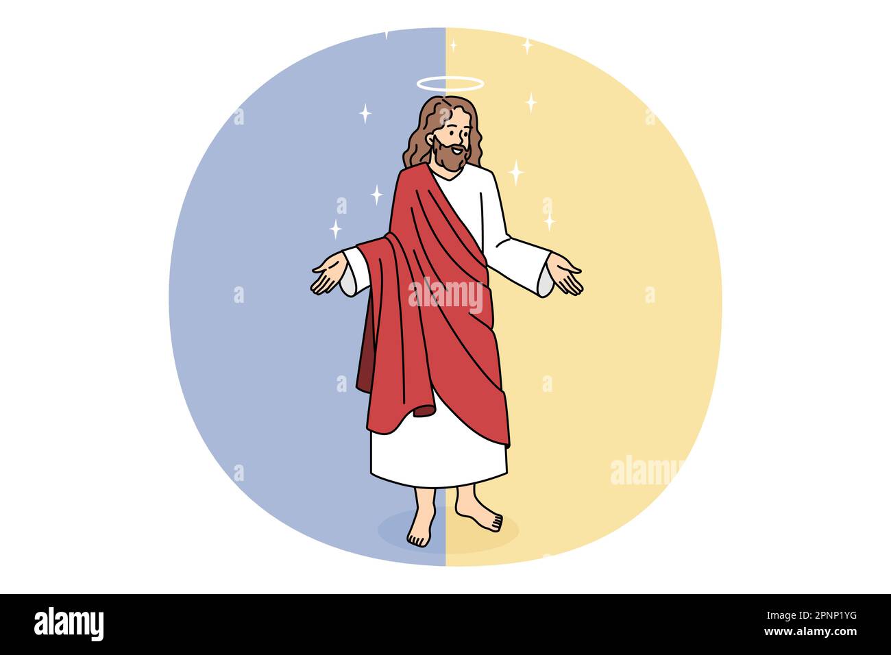 Bible and Jesus Christ concept. Kind smiling Jesus in red clothing ...