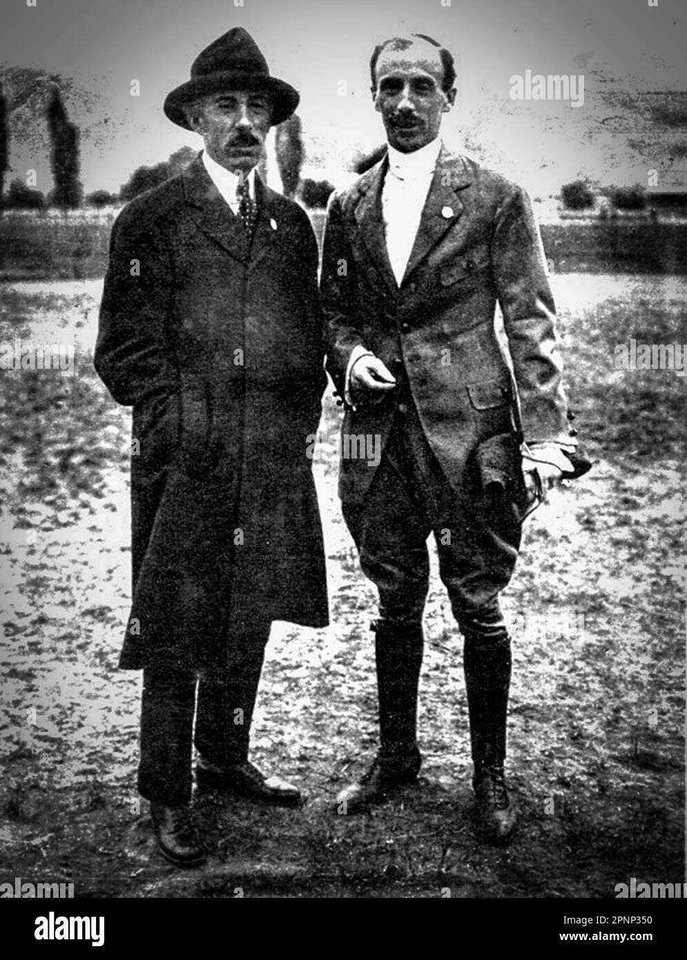 Santos-Dumont in 1916 with another aviation pioneer, the Argentinean Eduardo Bradley Stock Photo