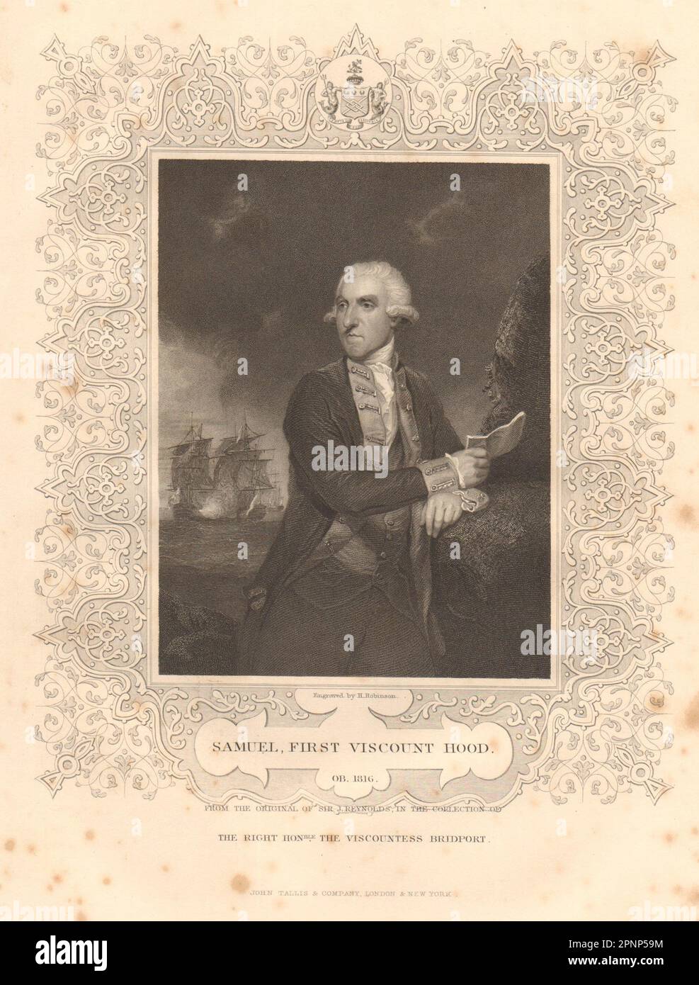 BRITISH HISTORY. Samuel, Viscount Hood. American Revolutionary War. TALLIS 1849 Stock Photo