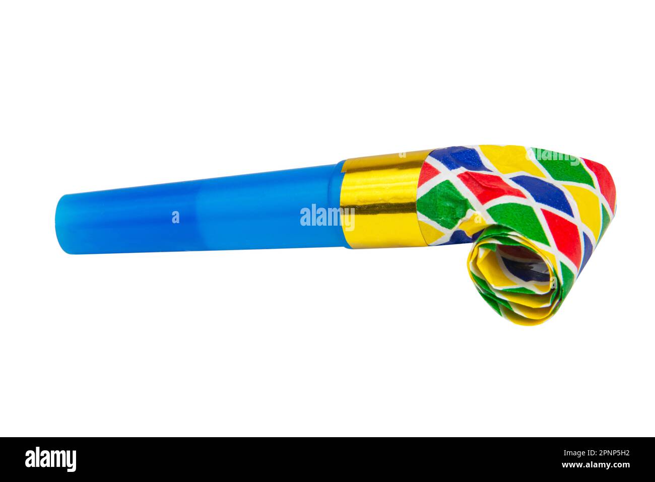 Party blower horn noisemaker rolled for birthday isolated on the white