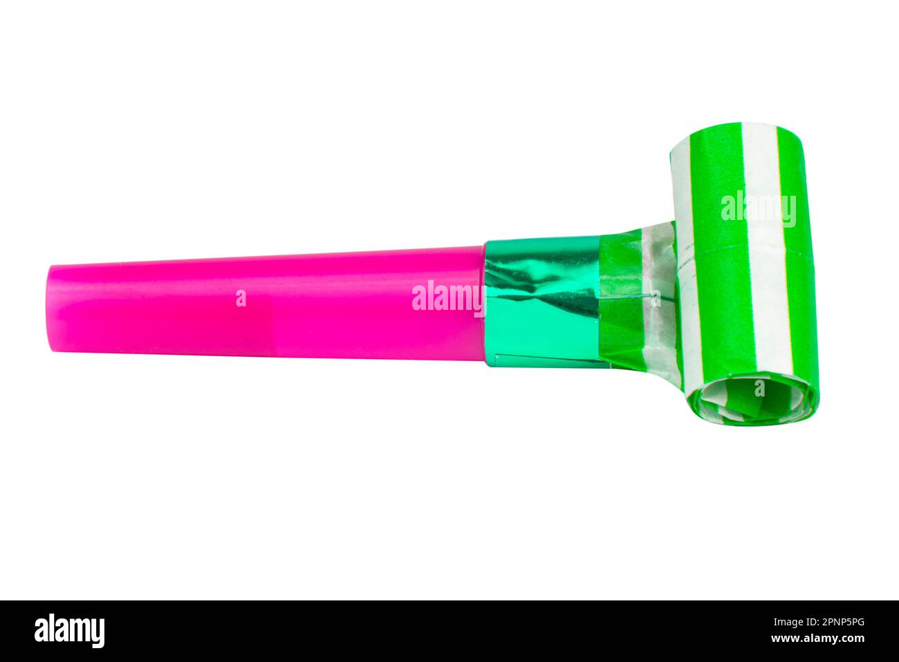 Colorful horn noisemaker rolled for party isolated on the white background Stock Photo