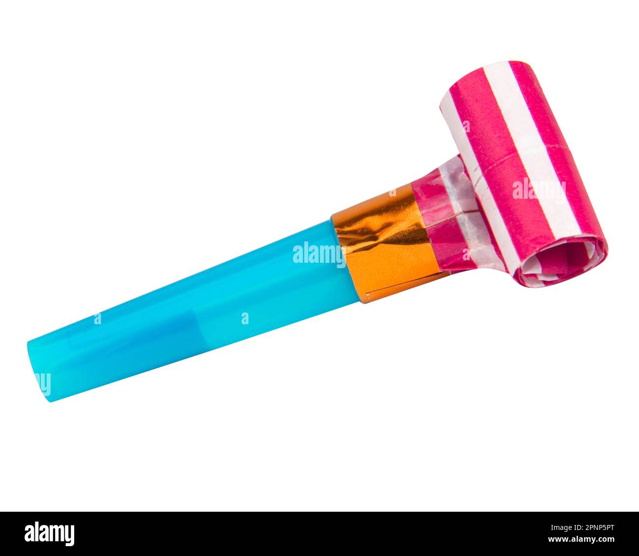 Colorful horn noisemaker rolled for party isolated on the white background Stock Photo