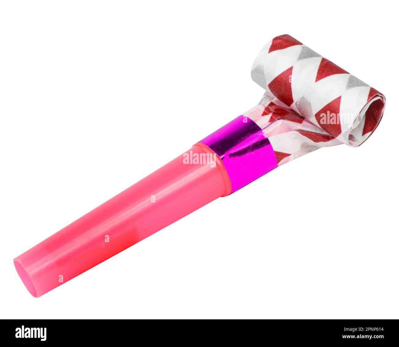 Party horn noisemaker blower rolled isolated on the white background cut out clipping path Stock