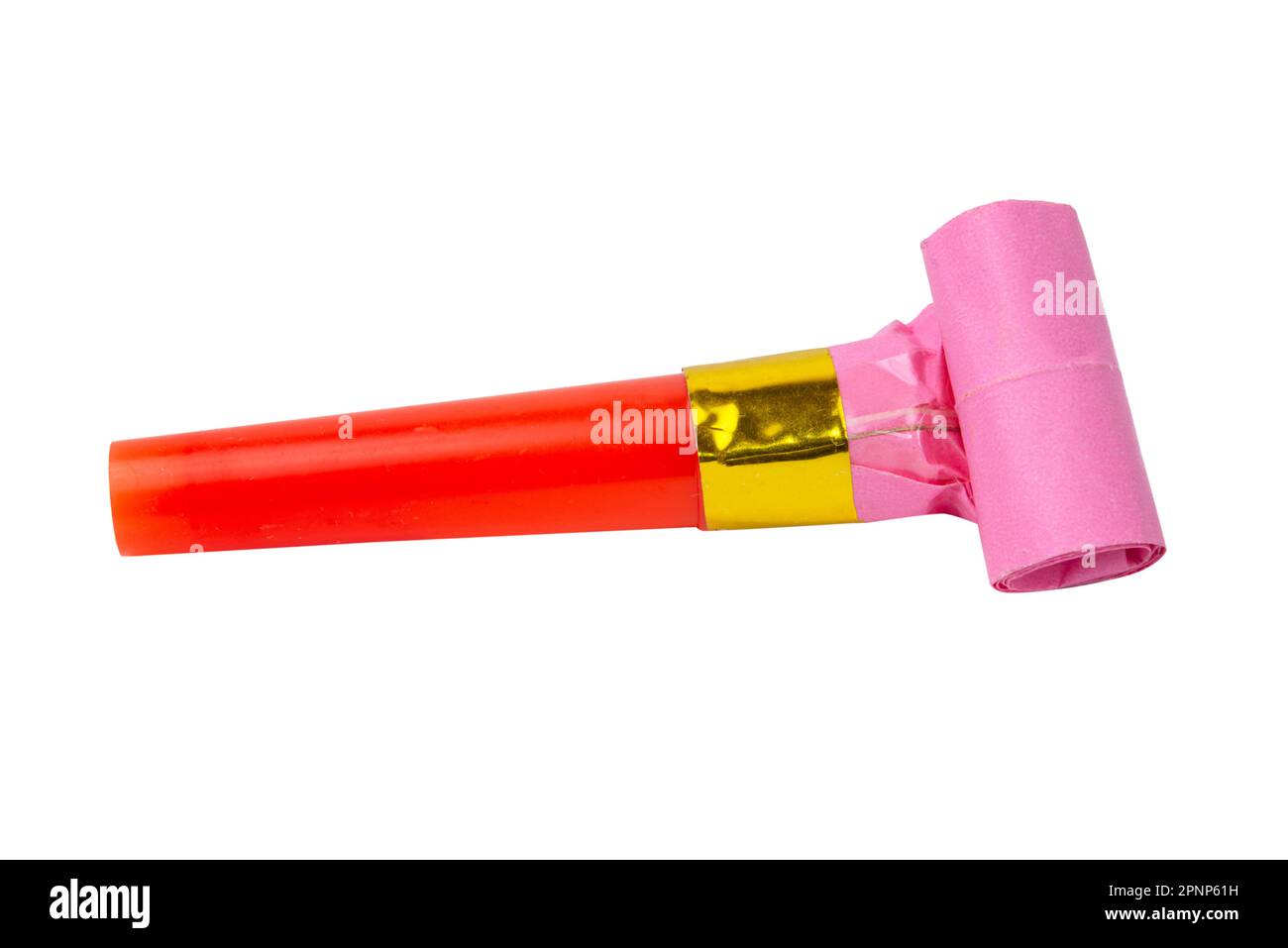 Party horn noisemaker blower rolled isolated on the white background cut out clipping path Stock
