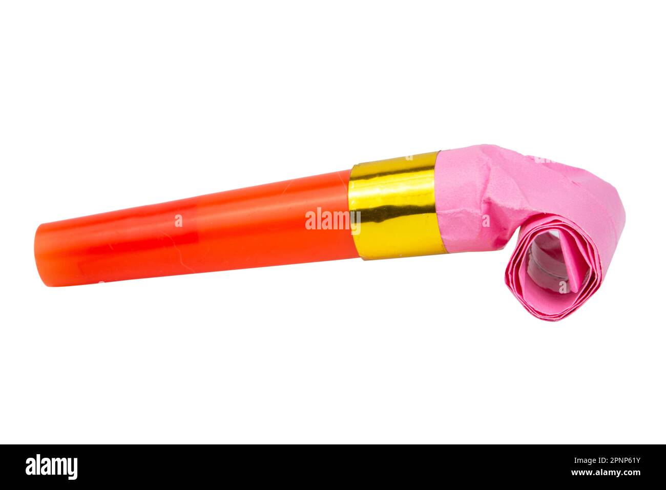 Party horn noisemaker blower rolled isolated on the white background cut out clipping path Stock