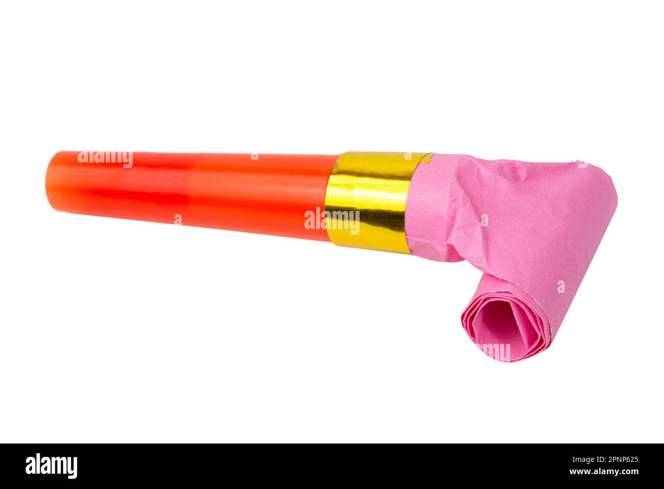 Party horn noisemaker blower rolled isolated on the white background cut out clipping path Stock