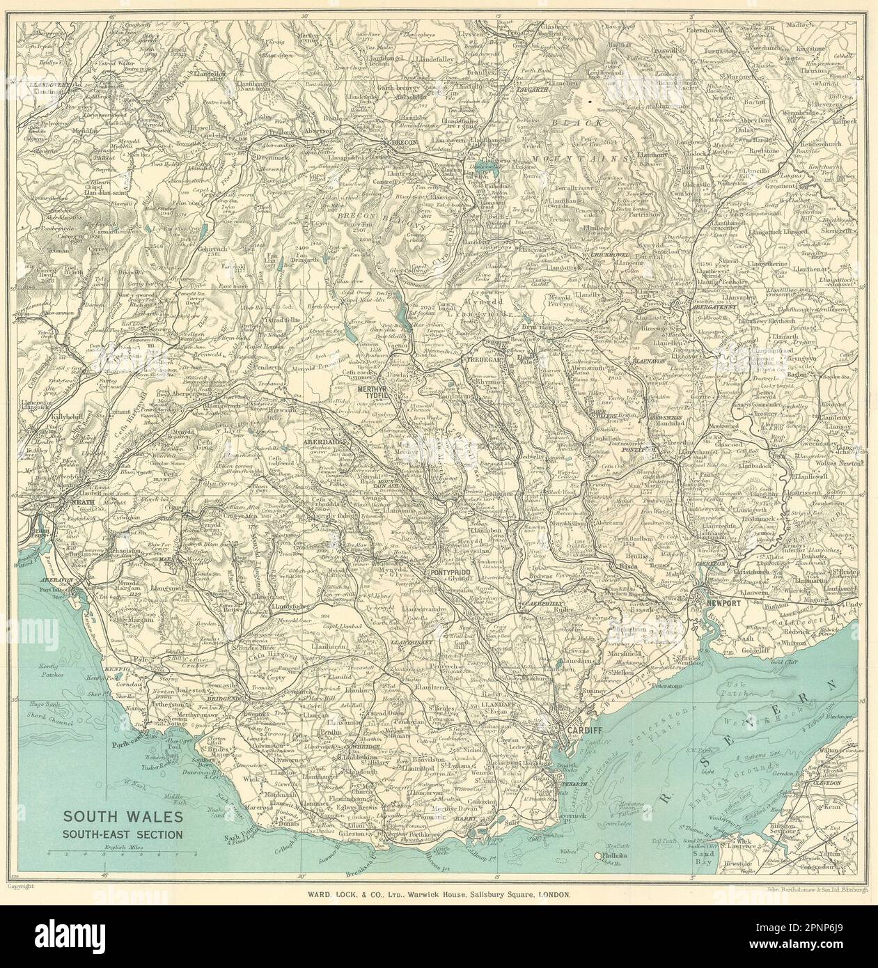 SOUTH WALES VALLEYS Cardiff Newport Neath Barry Bridgend Brecon Beacons 1936 map Stock Photo