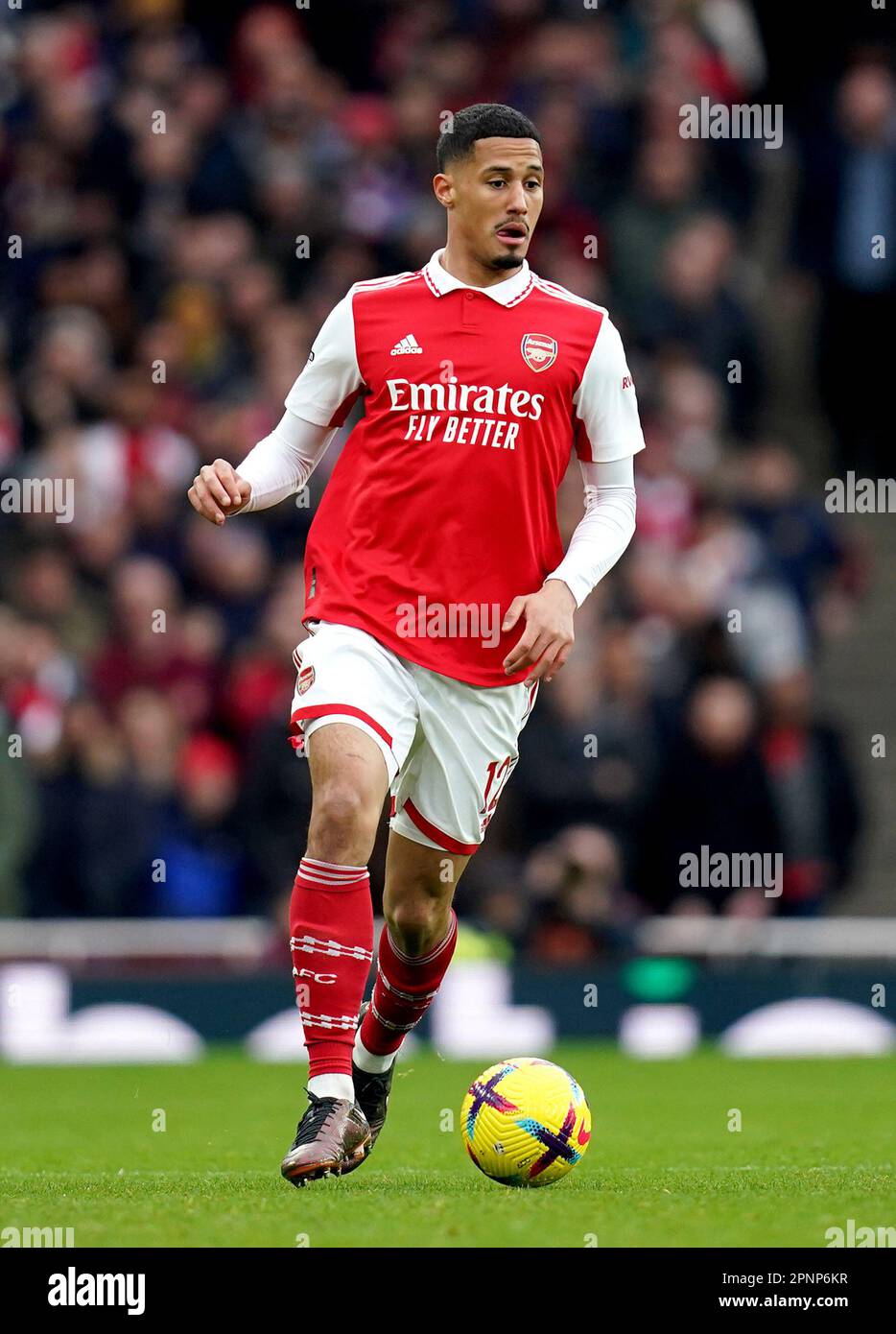 File photo dated 04-03-2023 of William Saliba. Mikel Arteta admits he is unsure if William Saliba will play again this season as his recovery from a back injury has not progressed as hoped. Issue date: Thursday April 20, 2023. Stock Photo