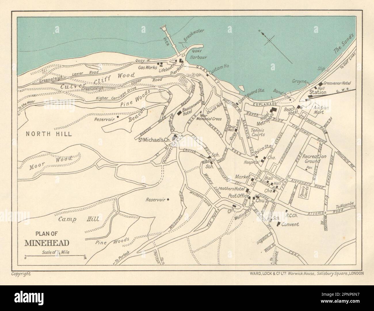 MINEHEAD vintage town/city plan. Somerset. WARD LOCK 1934 old vintage ...