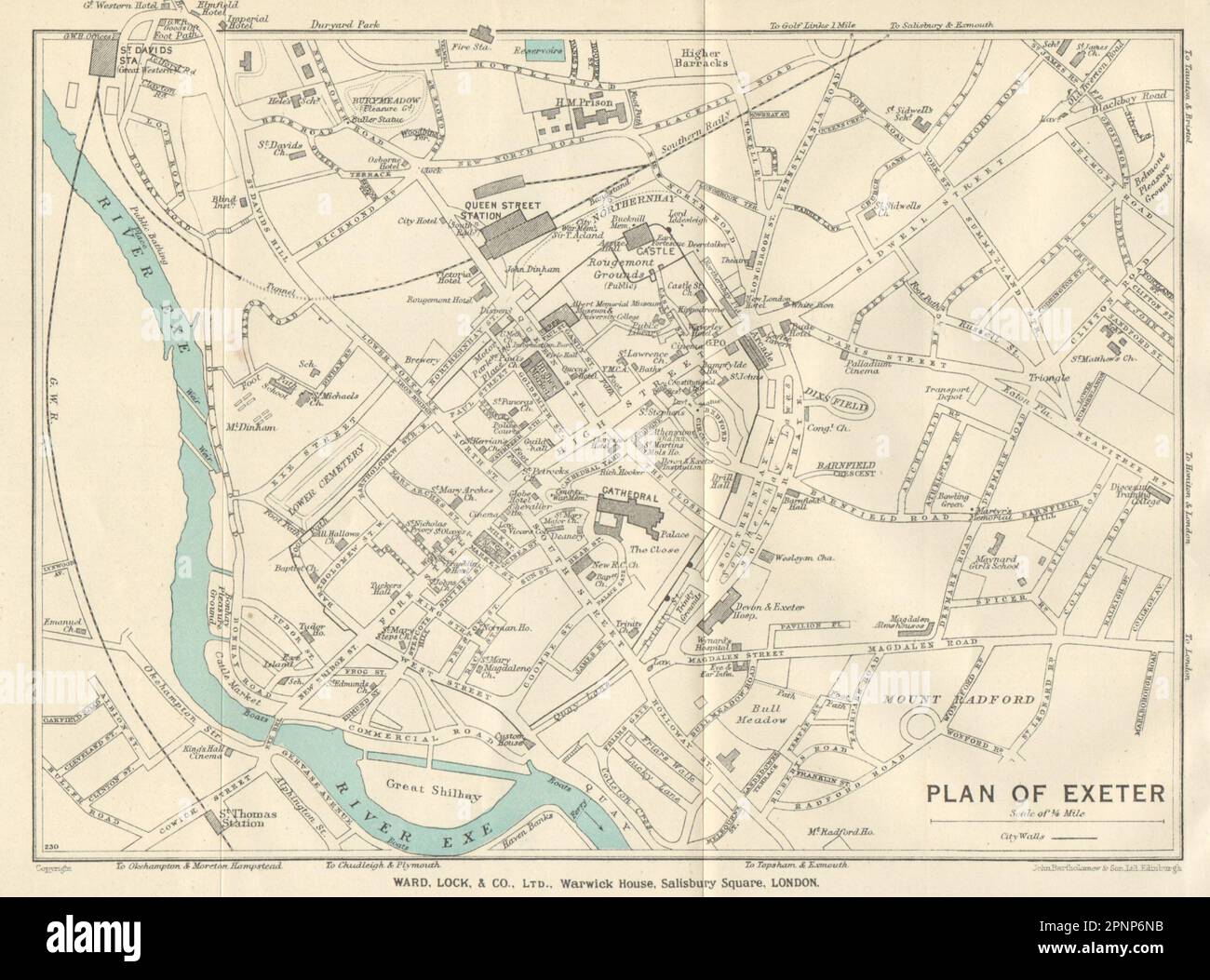 EXETER vintage tourist city town plan. Devon. WARD LOCK 1935 old vintage map Stock Photo Alamy