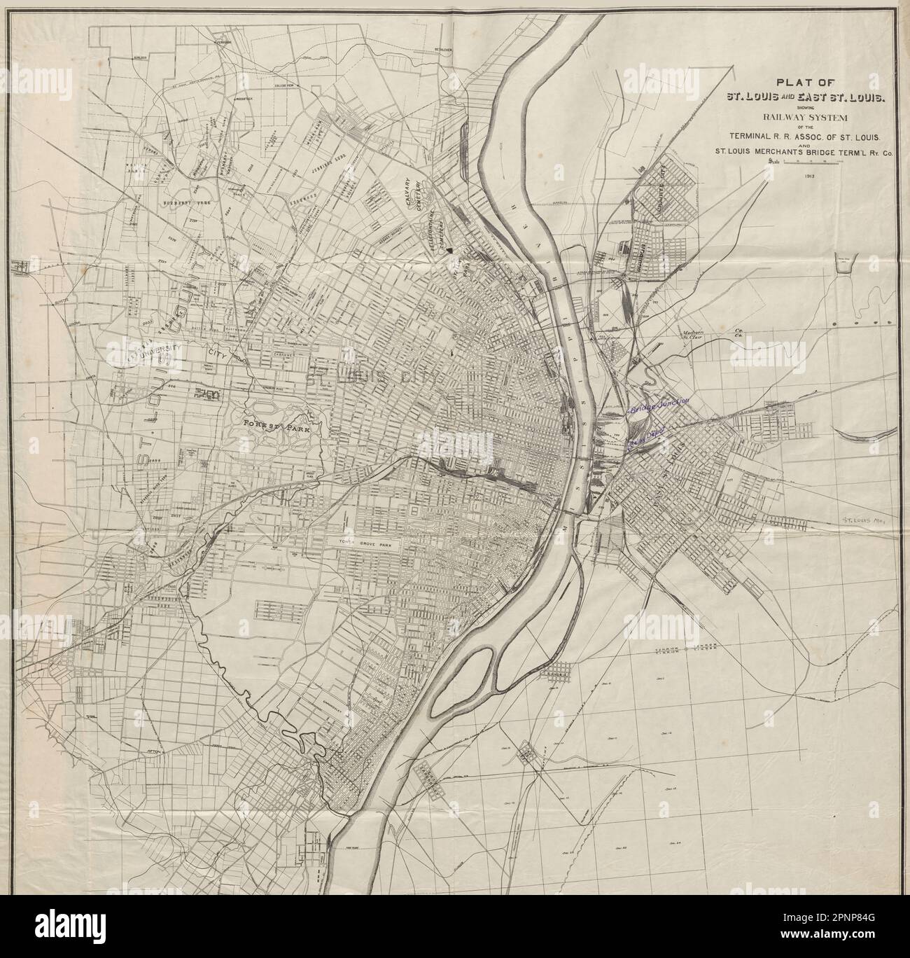 ST LOUIS City plan. Terminal Railroad Assoc Merchants Bridge Tl Railway