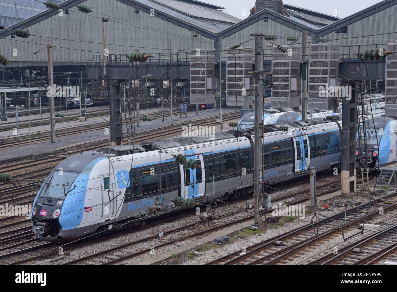 SNCF French Railways Bombardier Z5000 multiple unit trains at the Gare SaintLazare station