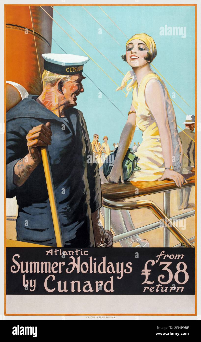 Atlantic summer Holidays by Cunard by Thomas Curr (1887-1958). Poster published in 1925 in the UK. Stock Photo