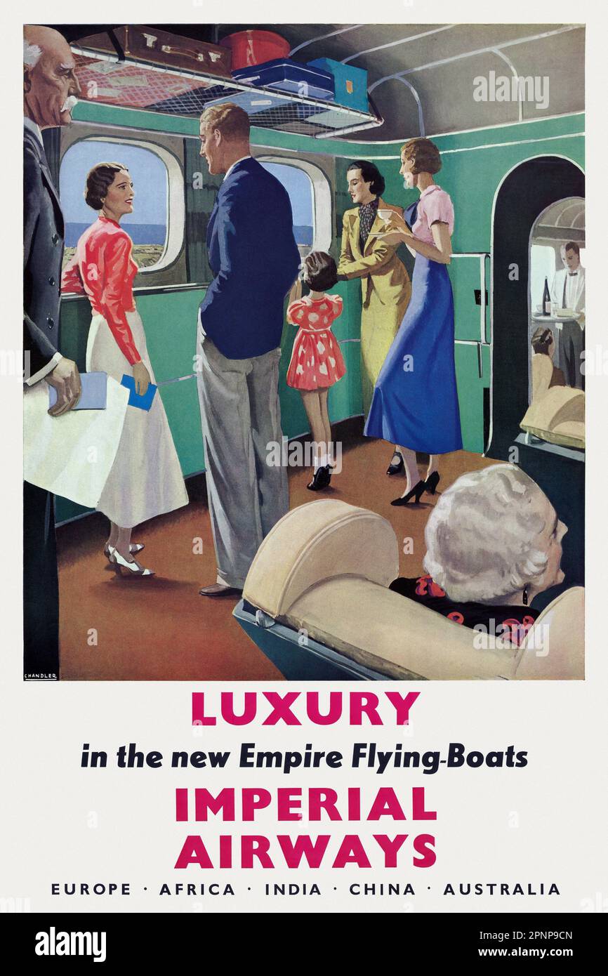 Luxury in the New Empire Flying Boats. Imperial Airways by Chandler (dates unknown). Poster published in 1936 in the UK. Stock Photo