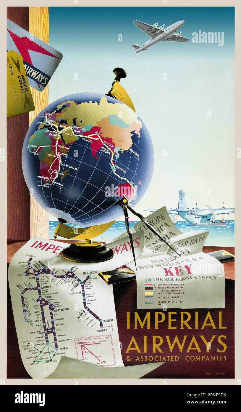 Imperial Airways & Associated Companies by James Gardner (1908-1995). Poster published in 1938 in the UK. Stock Photo