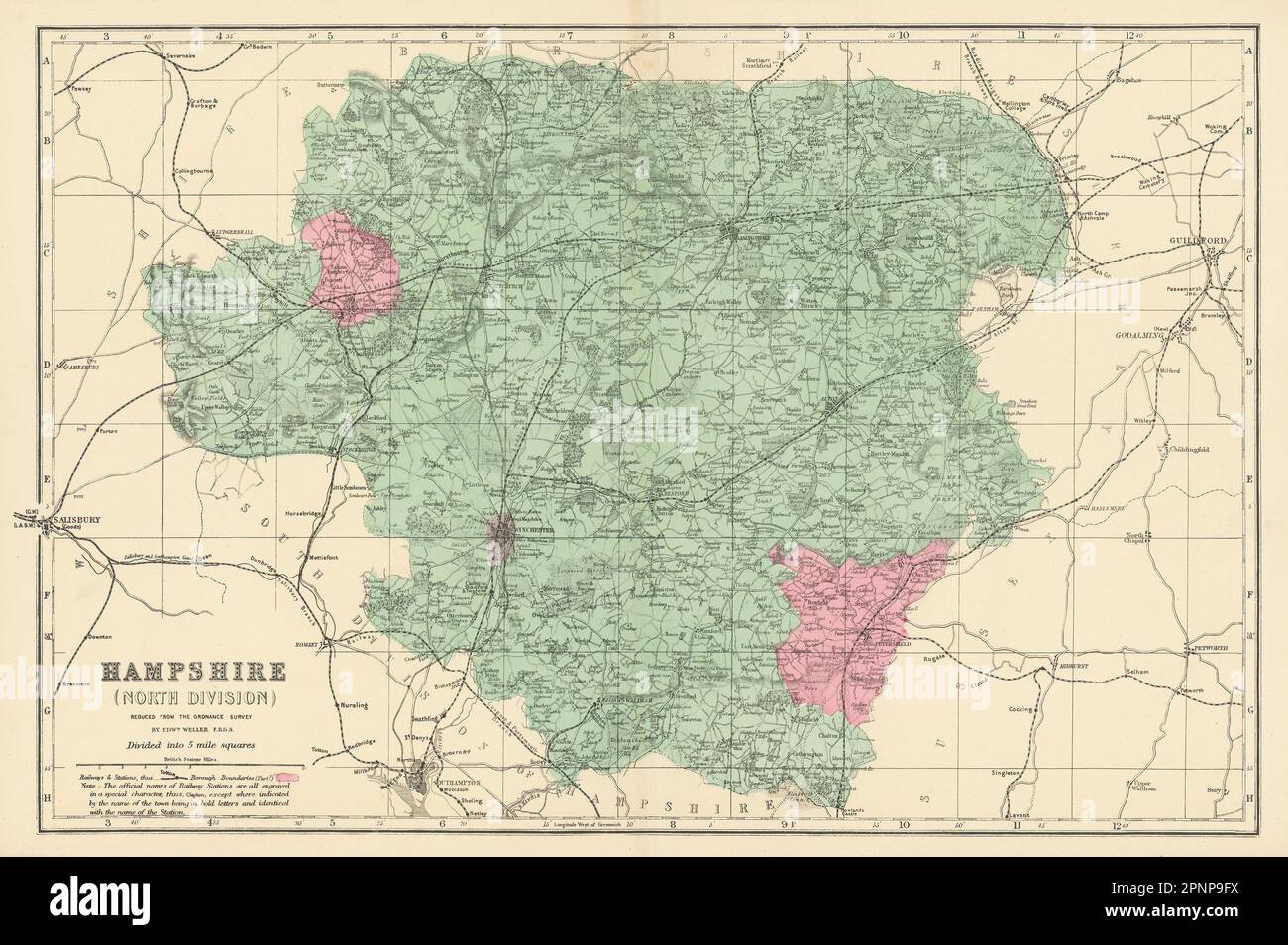 HAMPSHIRE (North) antique county map by GW BACON 1885 old chart Stock ...