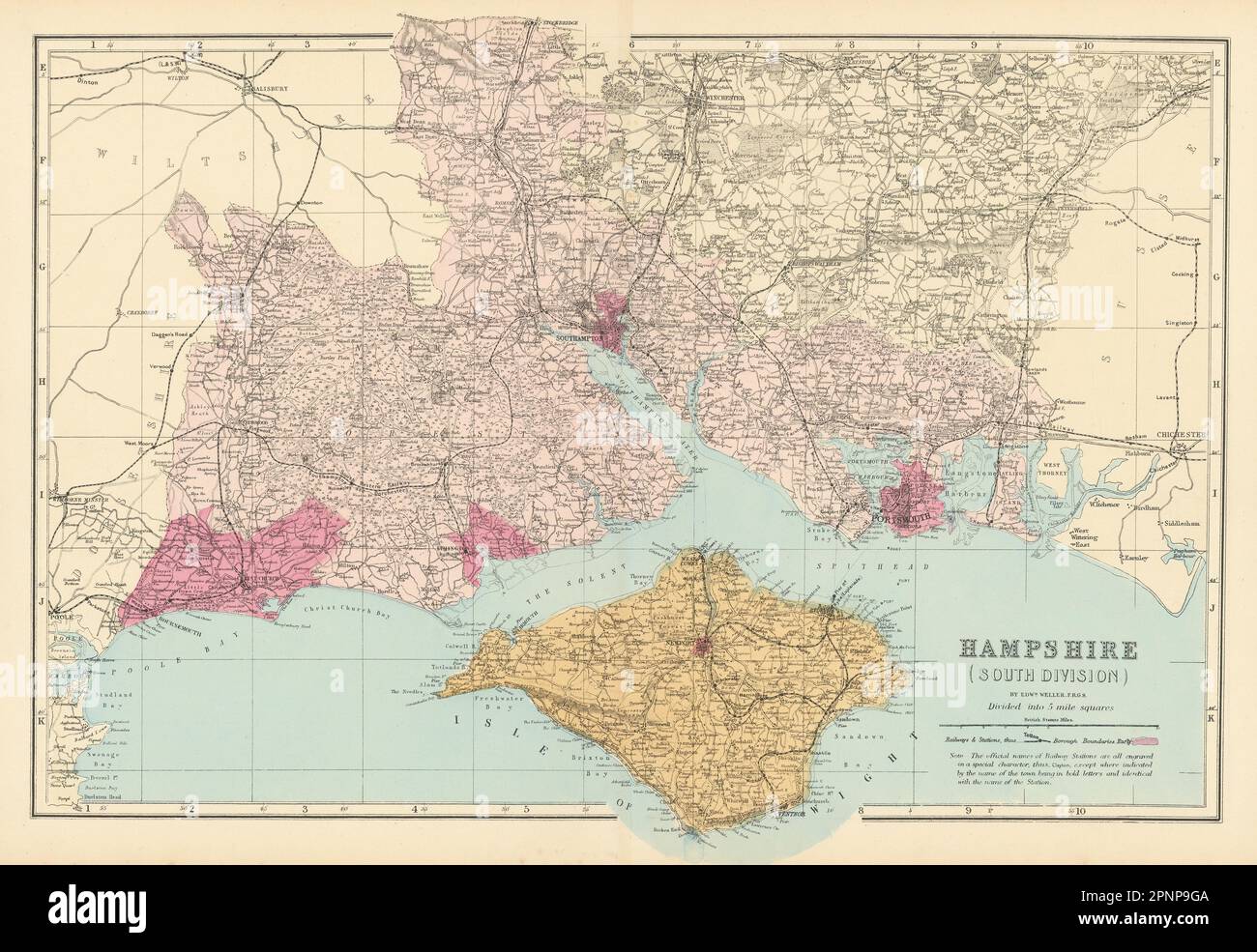 HAMPSHIRE (South) antique county map by GW BACON 1885 old chart Stock ...