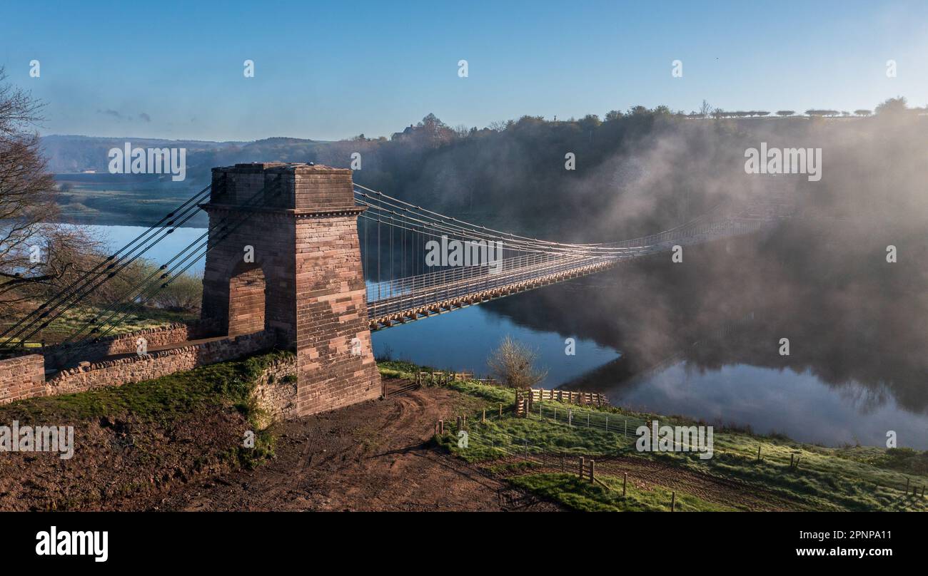 The Union Chain Bridge which has just reopened (17th April 2023) after a £10.5 million refurbishment. Stock Photo