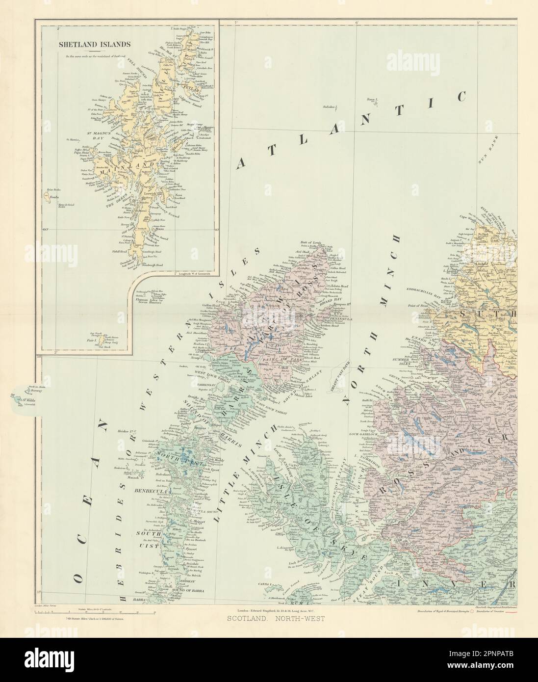 Scotland NW Shetland Western Isles Hebrides Skye Ross. 61x52cm STANFORD 1904 map Stock Photo