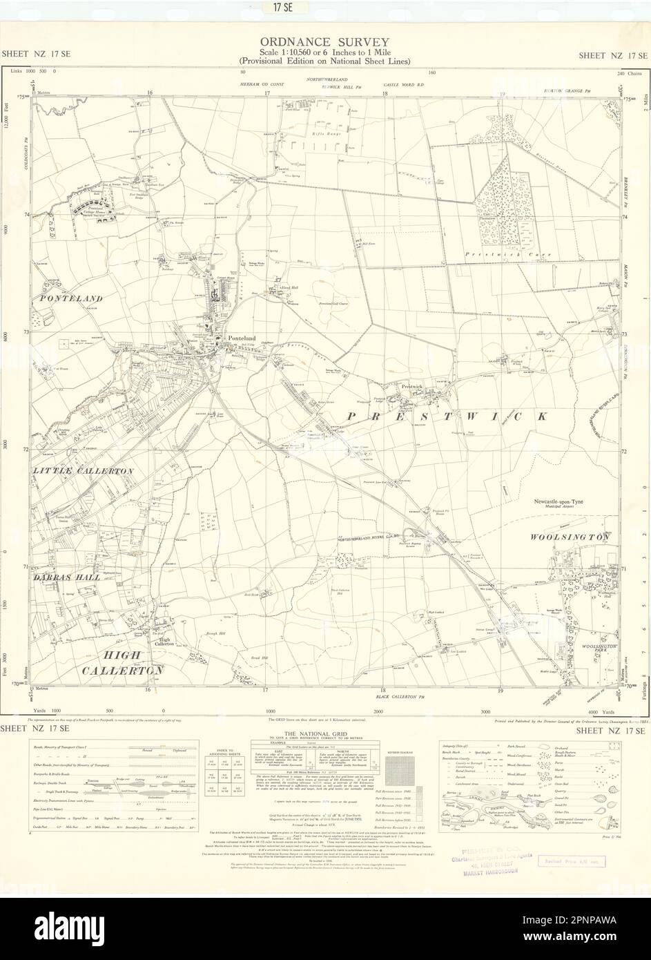 Ordnance Survey NZ17SE Northumbs Ponteland Callerton Woolsington 1951 old map Stock Photo