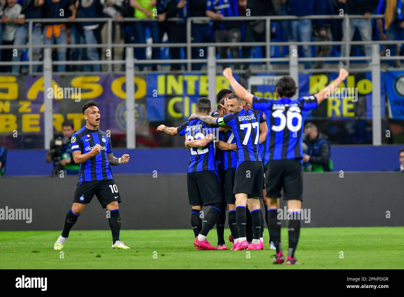 Milano, Italy. 19th Apr, 2023. Nicolo Barella (23) of Inter scores for
