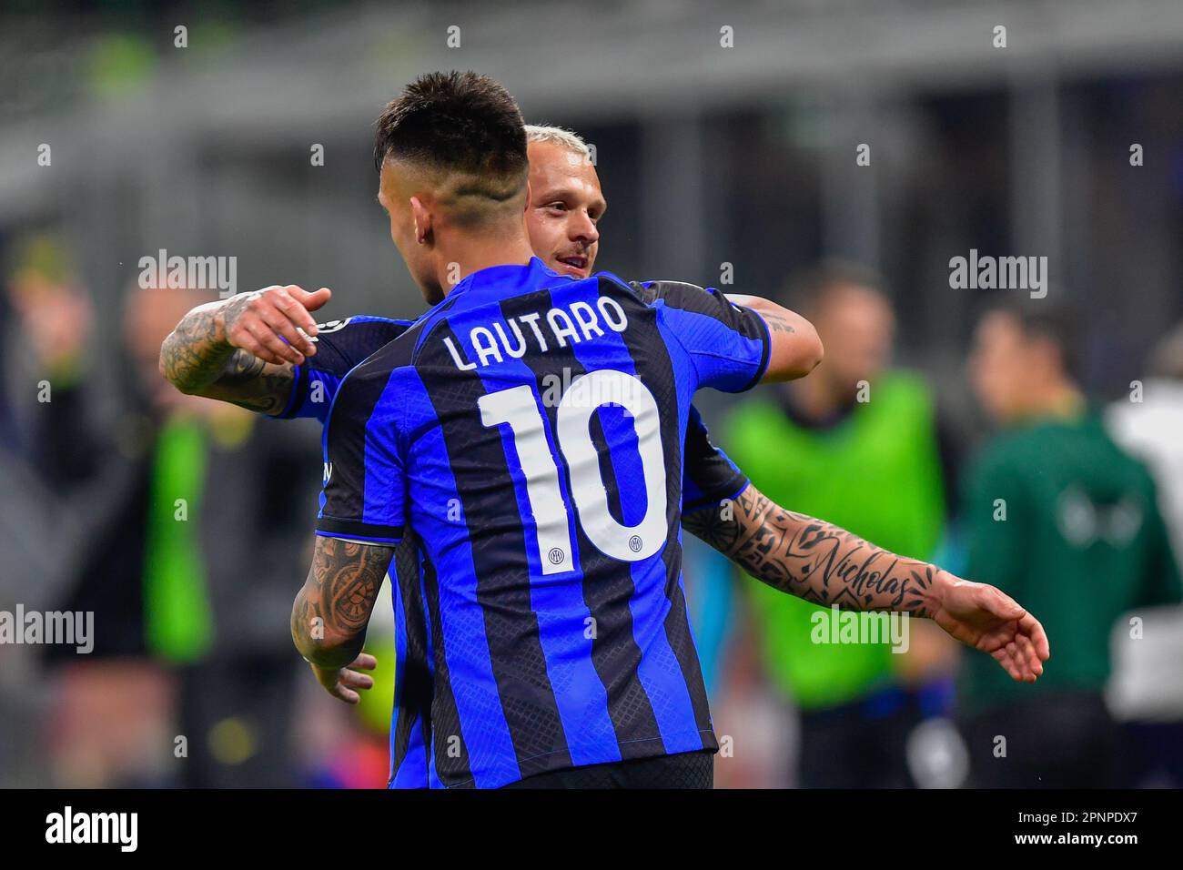 Milano, Italy. 19th Apr, 2023. Lautaro Martinez (10) of Inter scores