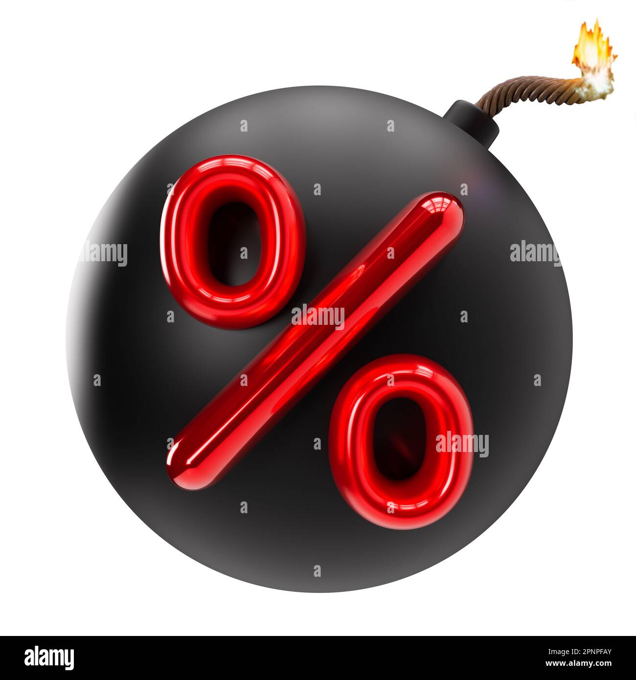 Percent discount 3D illustration isolated on white background. Sale, special offer, good price, deal, shopping. Price explosion. Cut out red and black Stock Photo