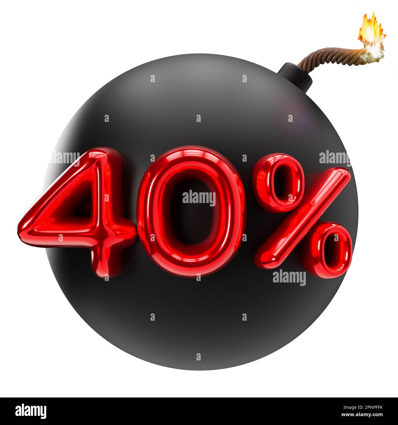 40 percent discount 3D illustration isolated on white background. Sale, special offer, good price, deal, shopping. Cut out red and black design Stock Photo